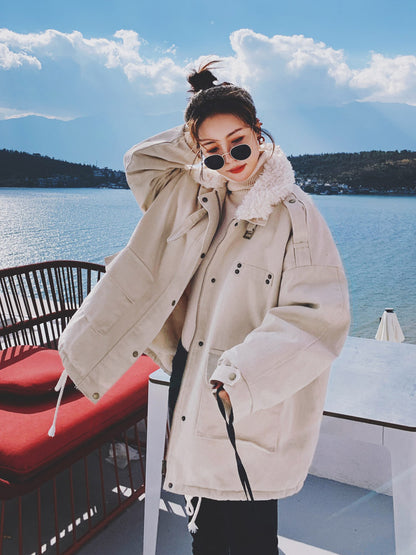 Korean Style Loose Plus Velvet Padded Jacket
